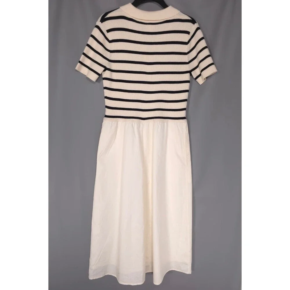ARTELIER NICOLE MILLER Women's New LARGE Midi Dress Striped Polo Knit 006082